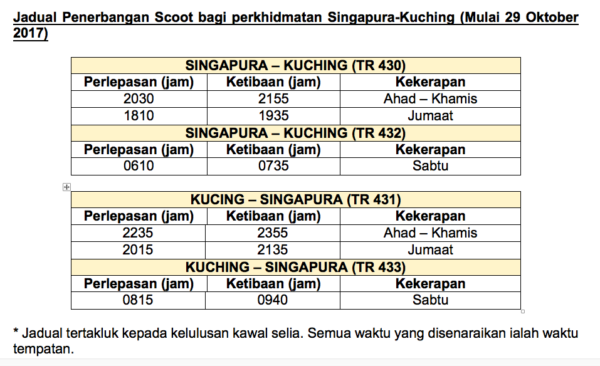 jadual penerbangan scoot air singapore